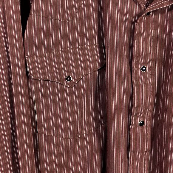Vintage Western Pearl Snap Shirt Dark Red Black Stripe Flying R USA 18 1/2 37 - Picture 3 of 8